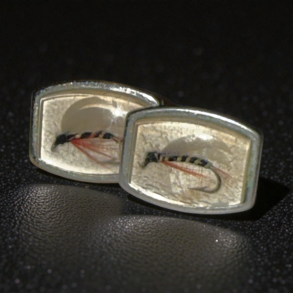 Silver and Cream Fishing Fly Cufflinks
